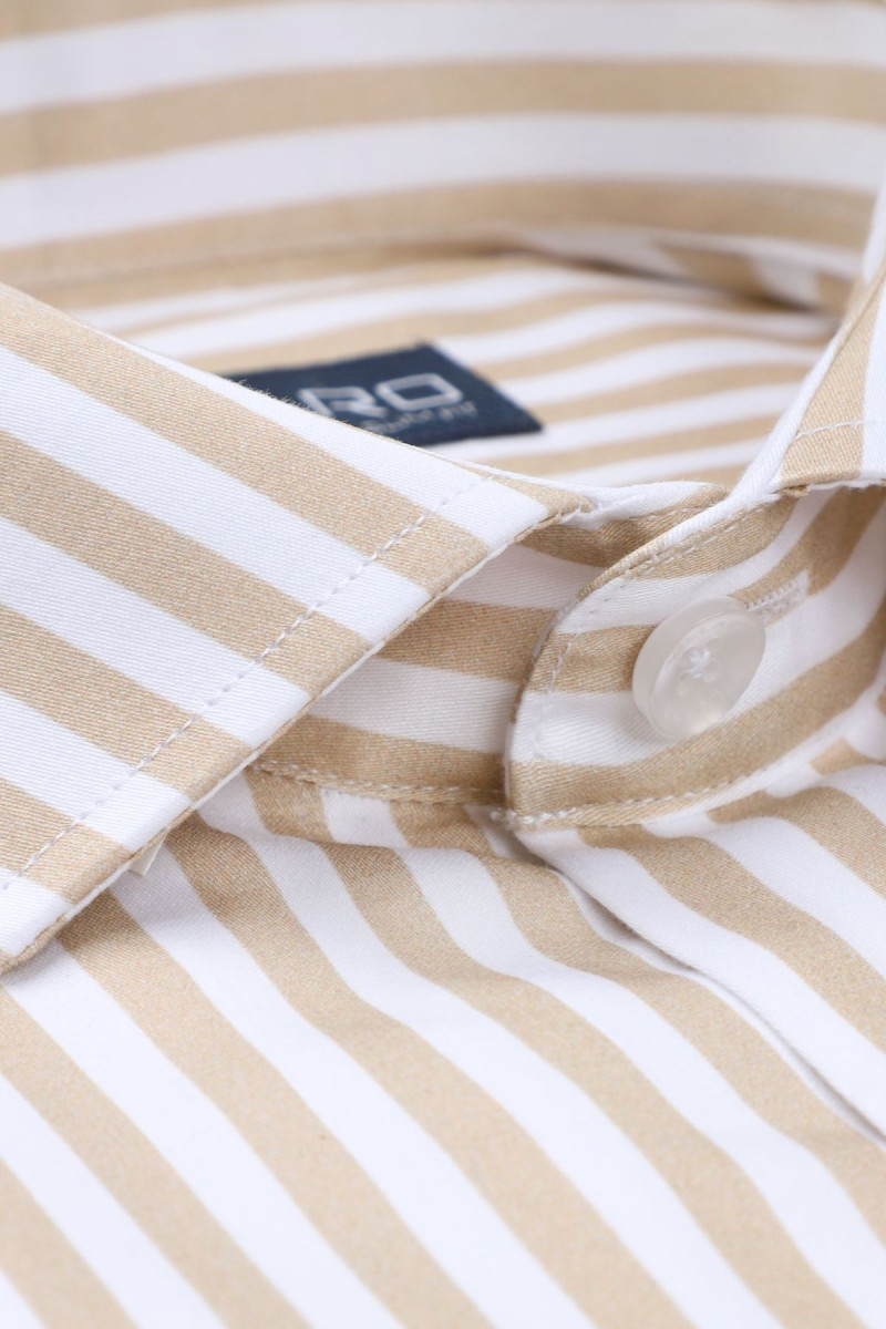 Beżowa koszula męska wzór paski | Villaro