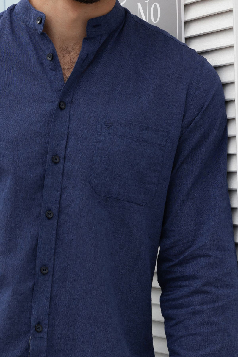 Koszula męska granatowa ze stójką lniana | Villaro