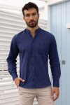 Koszula męska granatowa ze stójką lniana | Villaro