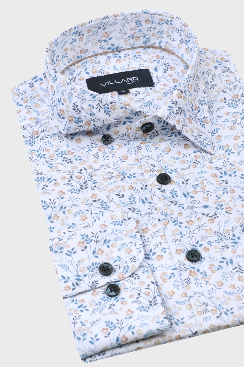Biała koszula męska w delikatne, drobne kwiaty | Villaro