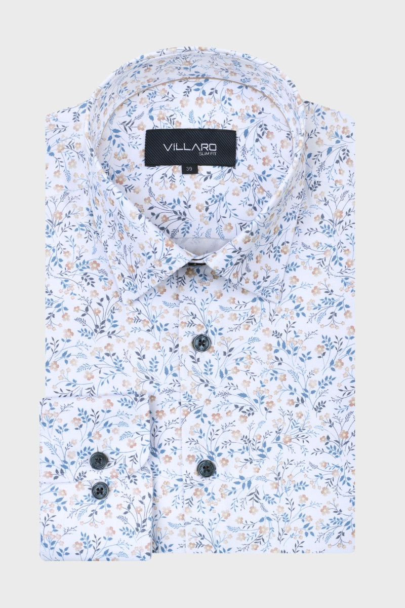 Biała koszula męska w delikatne, drobne kwiaty | Villaro