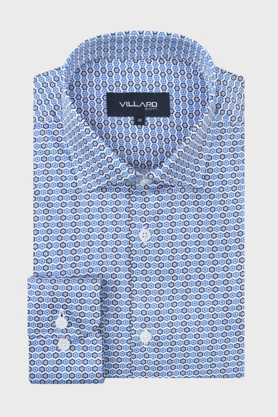 Niebieska koszula męska wzór kwiaty | Villaro