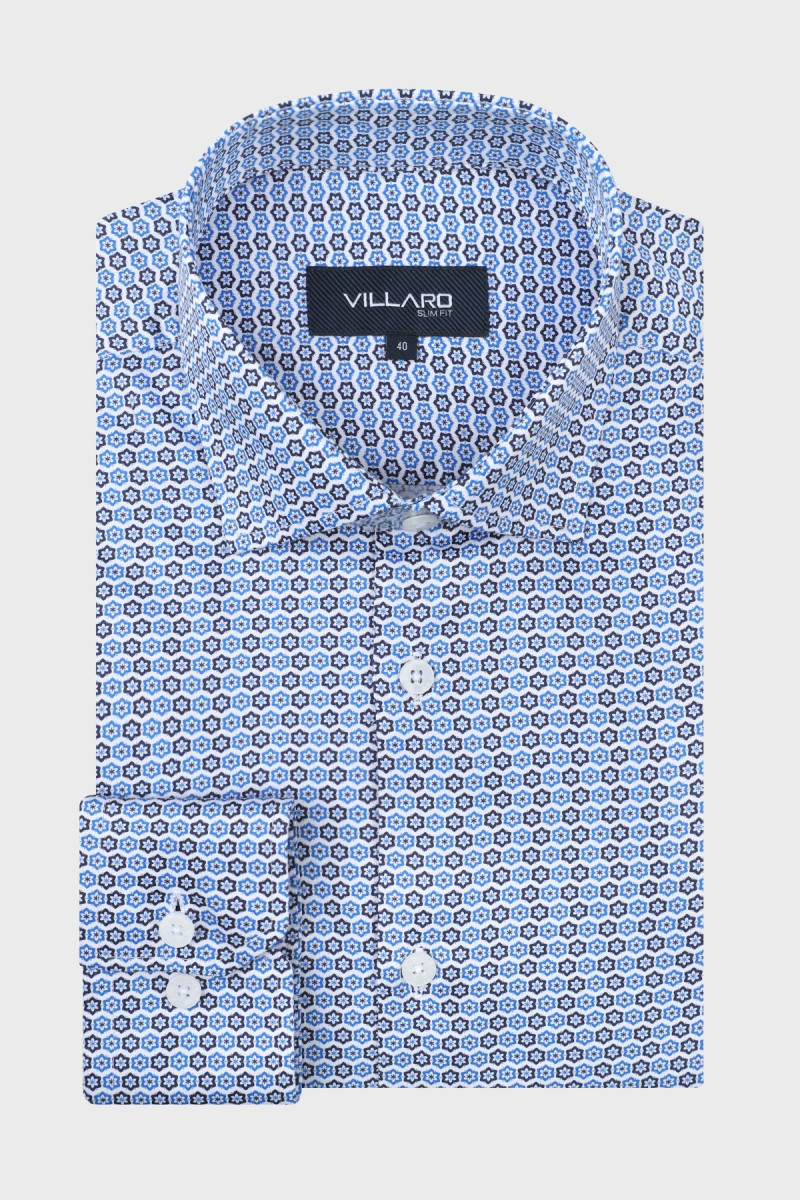 Niebieska koszula męska wzór kwiaty | Villaro