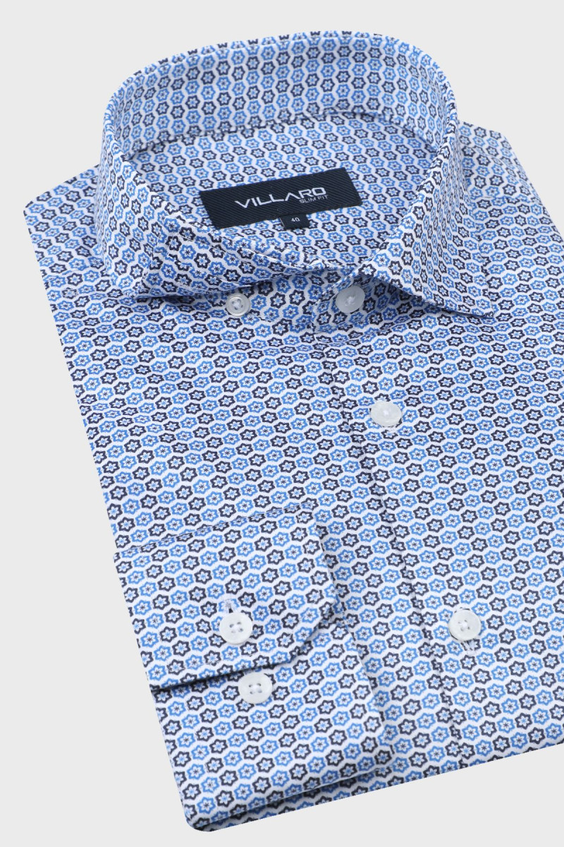 Niebieska koszula męska wzór kwiaty | Villaro