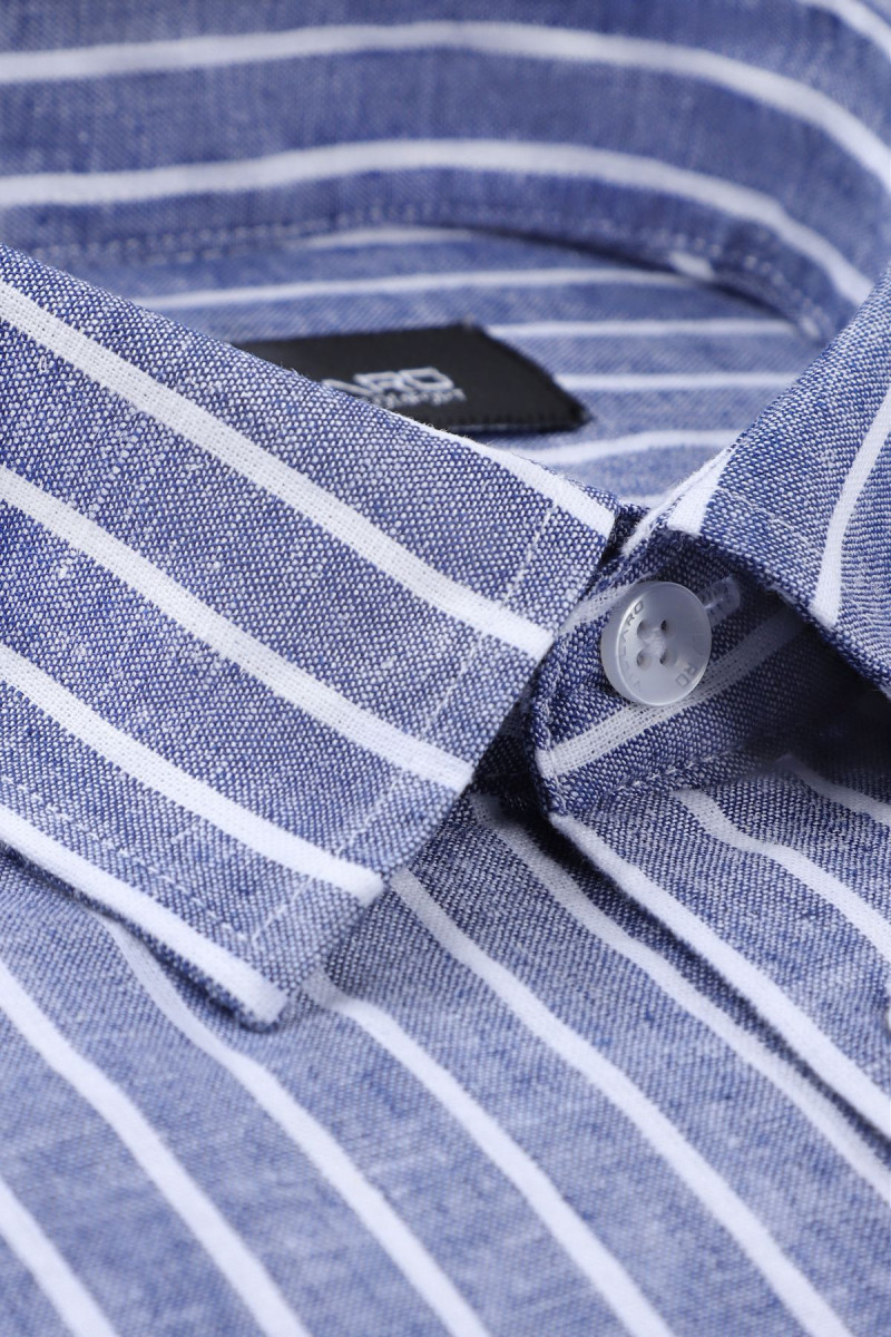 Granatowa koszula męska wzór paski len | Villaro