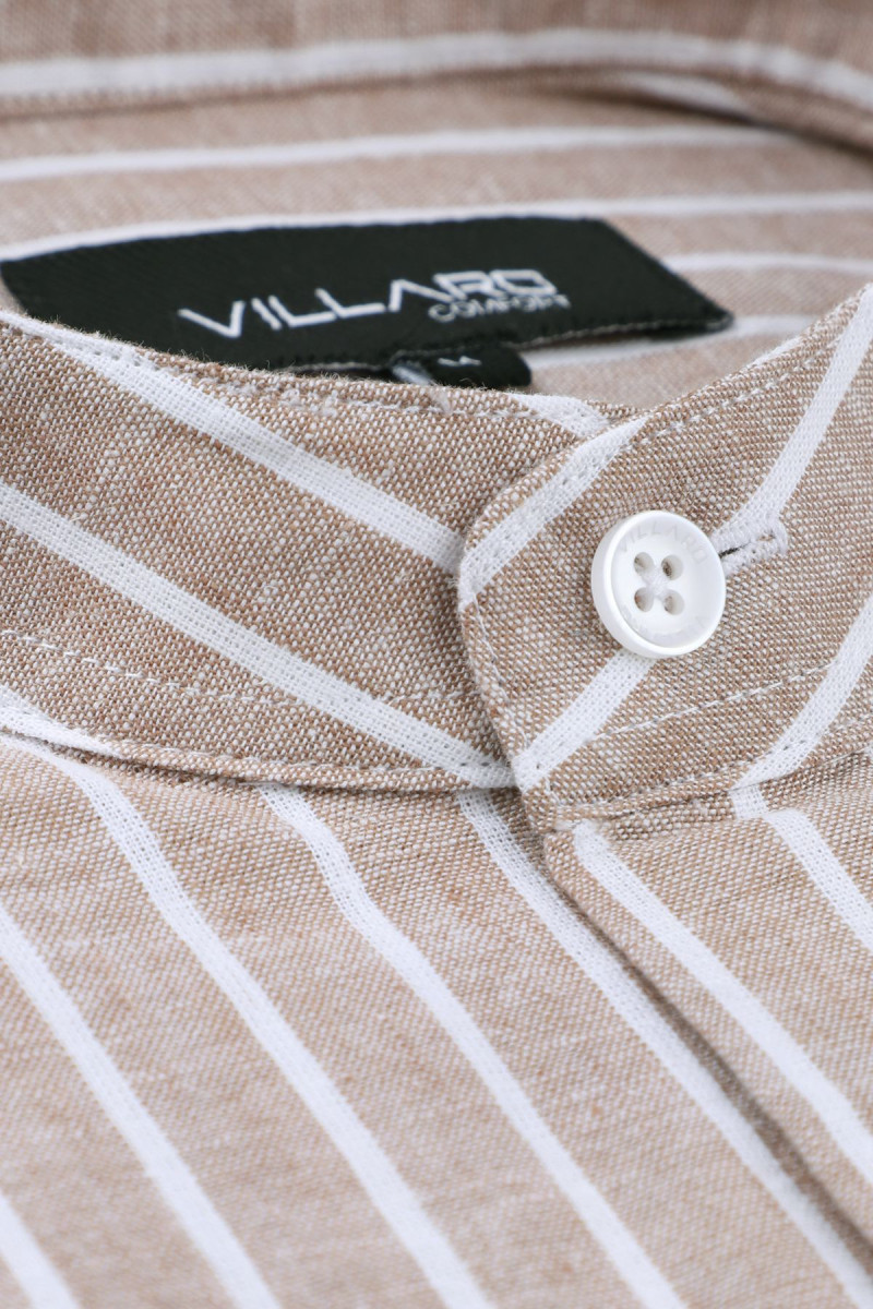 Beżowa koszula męska stójka len | Villaro