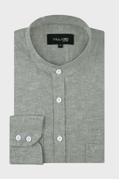 Zielona koszula męska stójka len | Villaro