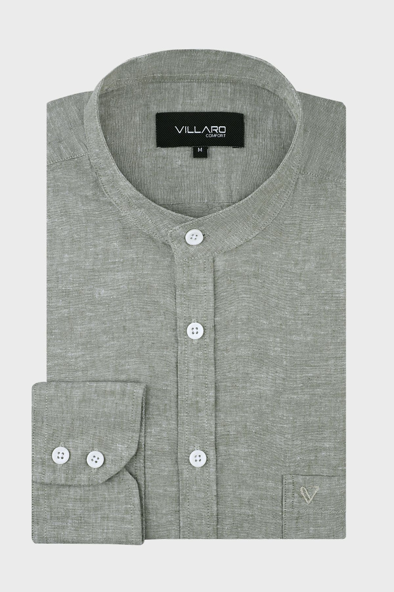 Zielona koszula męska stójka len | Villaro