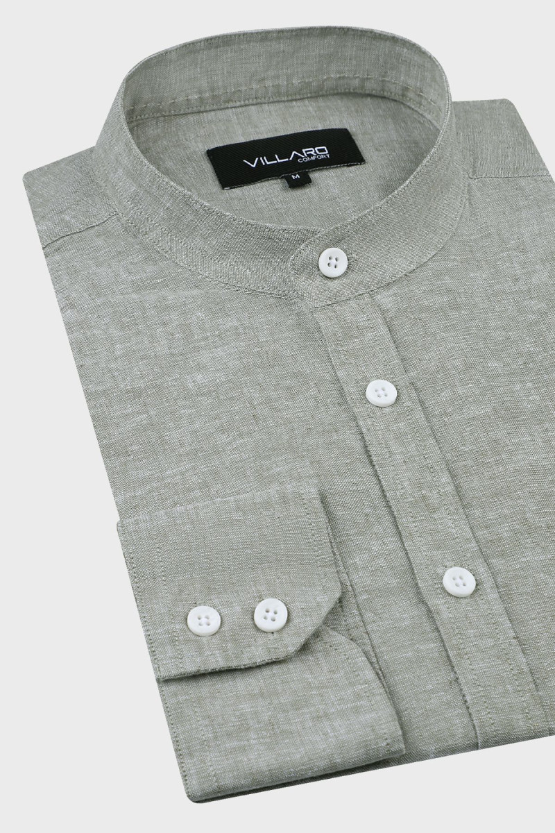 Zielona koszula męska stójka len | Villaro