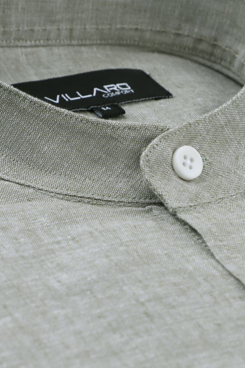 Zielona koszula męska stójka len | Villaro