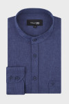 Koszula męska granatowa ze stójką lniana | Villaro
