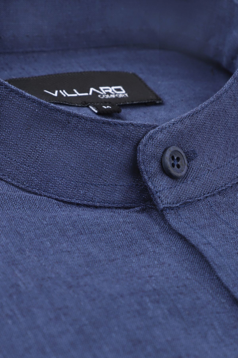 Koszula męska granatowa ze stójką lniana | Villaro