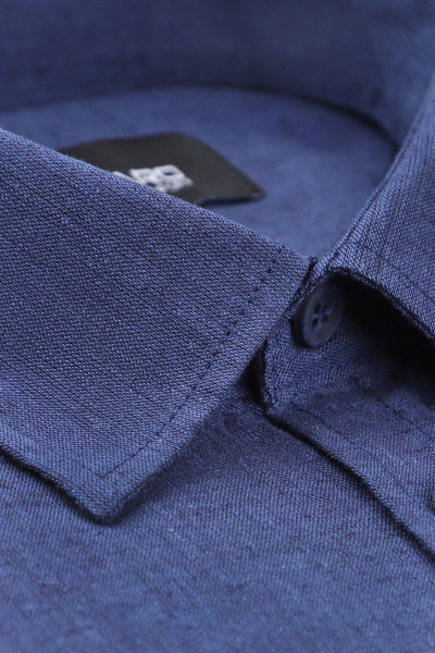 Granatowa Koszula Męska Len