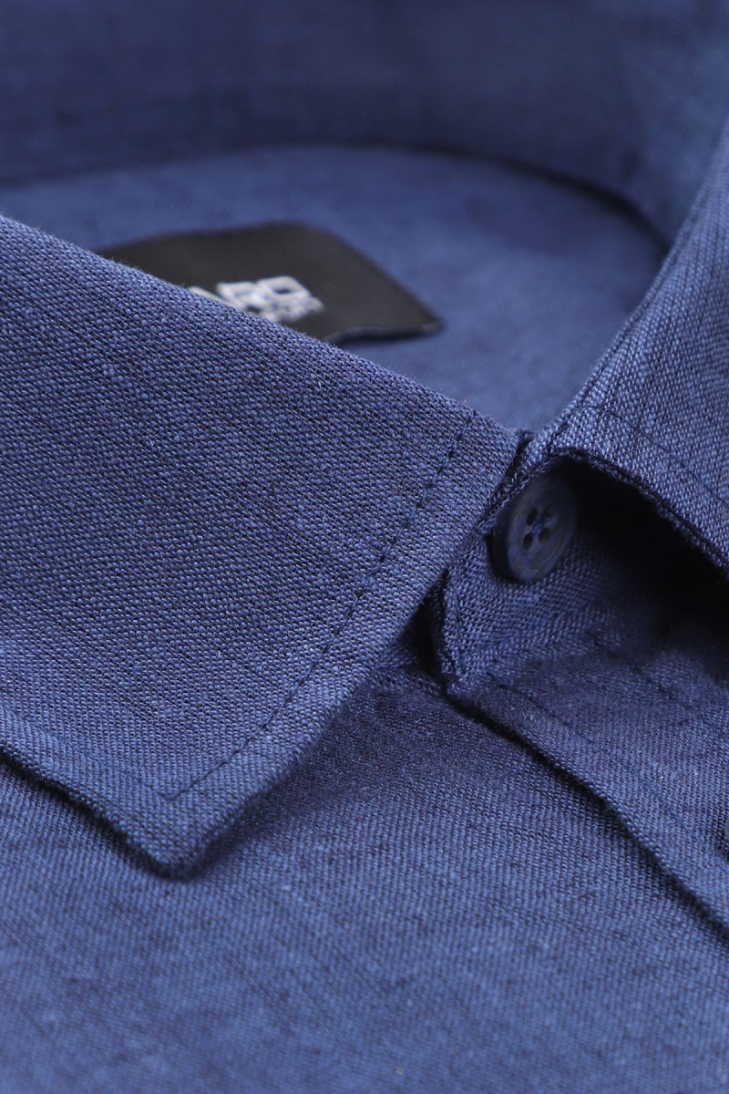 Granatowa koszula męska len | Villaro