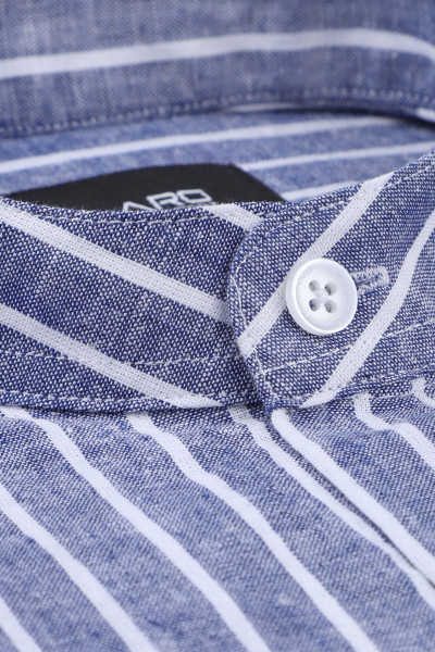 Granatowa Koszula Męska Stójka Len