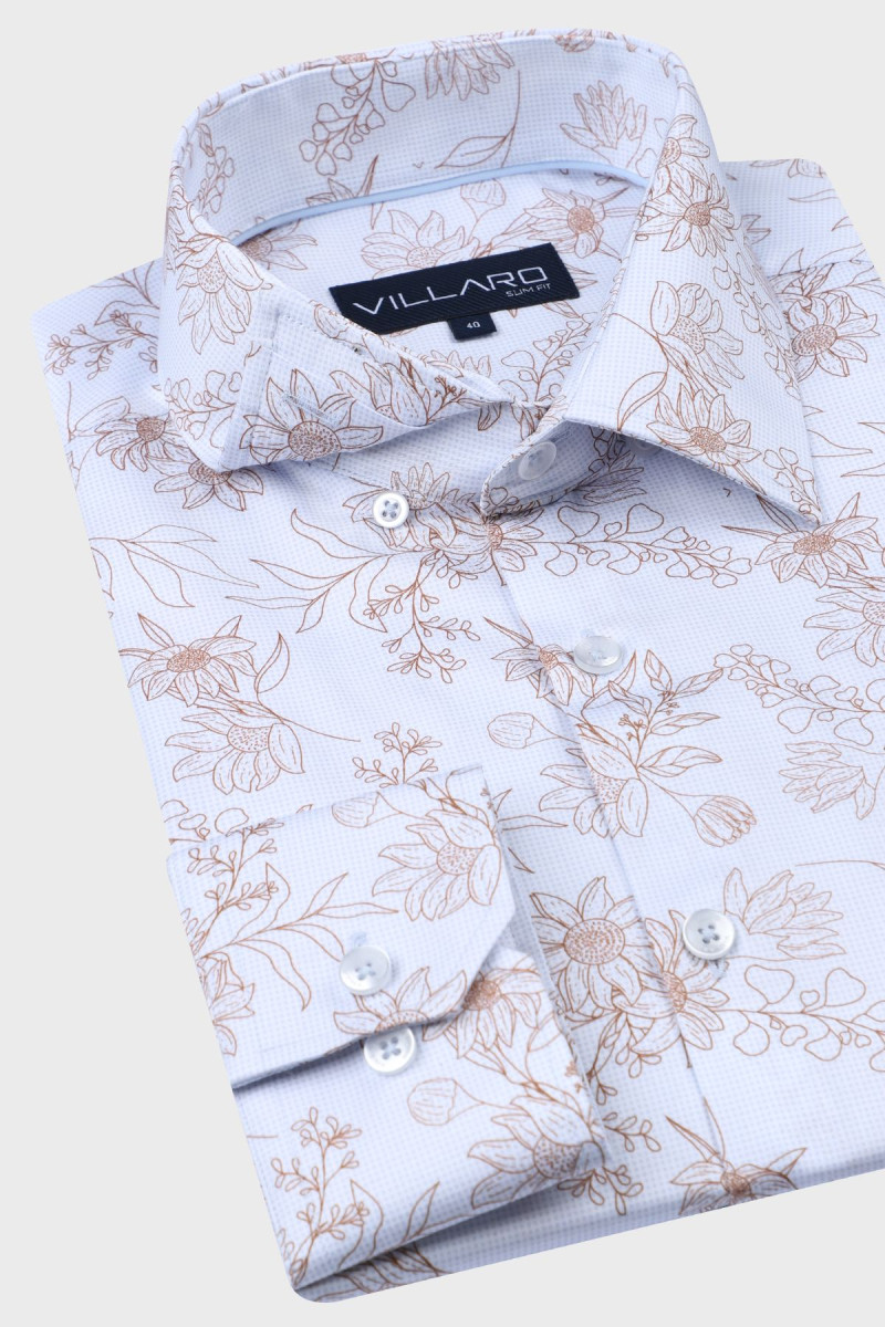 Błękitna koszula męska w drobne kwiaty, kontury | Villaro