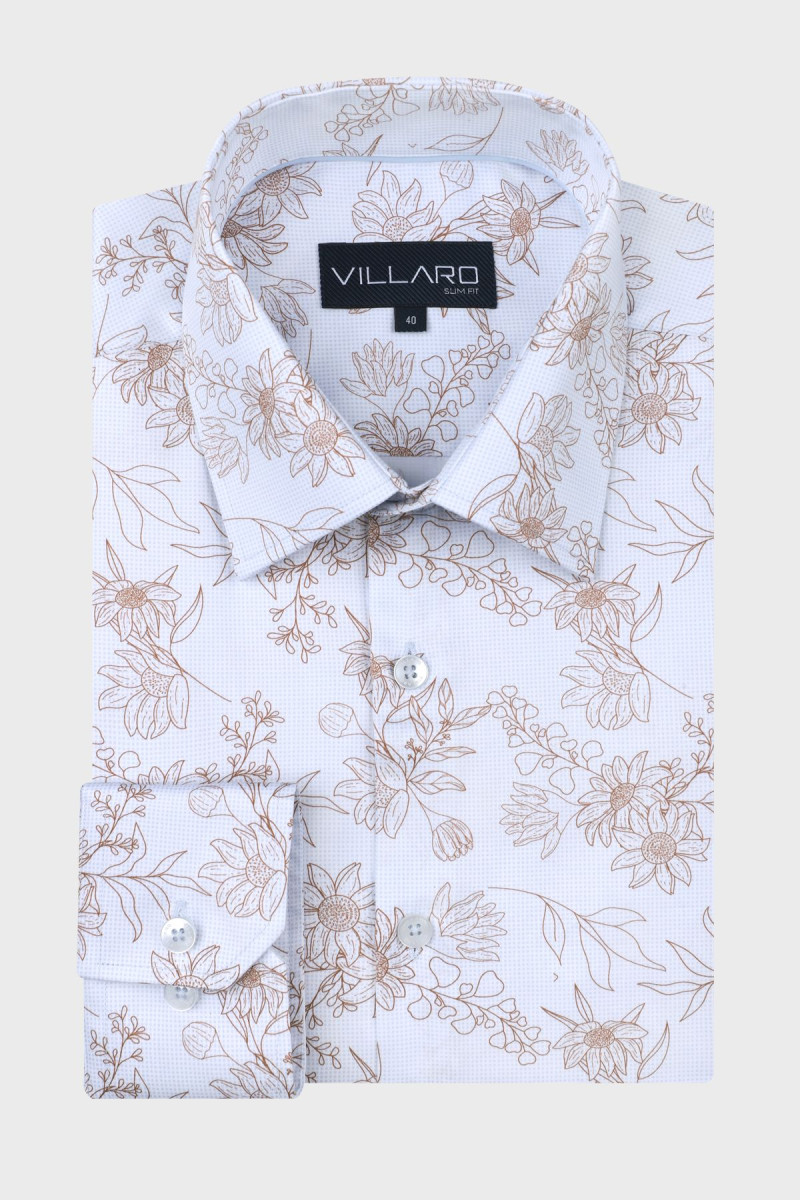 Błękitna koszula męska w drobne kwiaty, kontury | Villaro