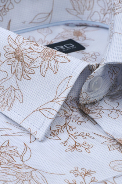 Niebieska Koszula Męska Wzór Roślinny