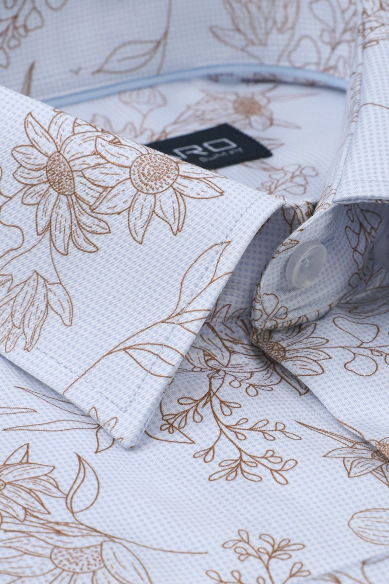 Błękitna koszula męska w drobne kwiaty, kontury | Villaro