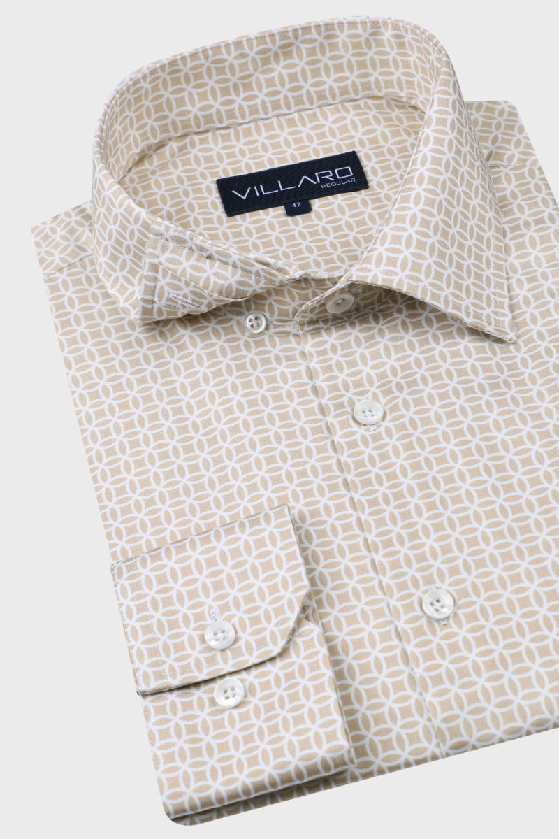 Beżowa koszula męska wzór geometryczny | Villaro