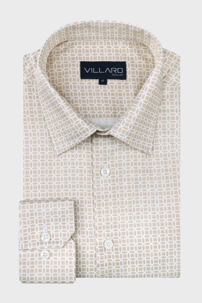 Beżowa koszula męska wzór geometryczny | Villaro