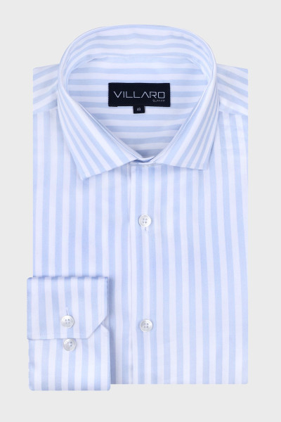 Niebieska koszula męska w paski. Prosty wzór | Villaro