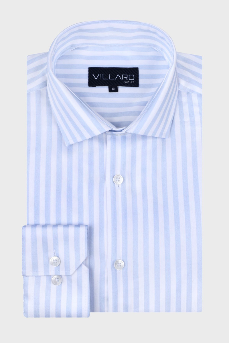 Niebieska koszula męska w paski. Prosty wzór | Villaro