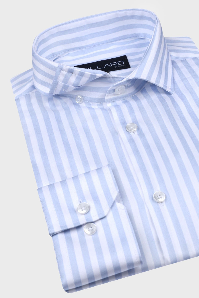 Niebieska koszula męska w paski. Prosty wzór | Villaro