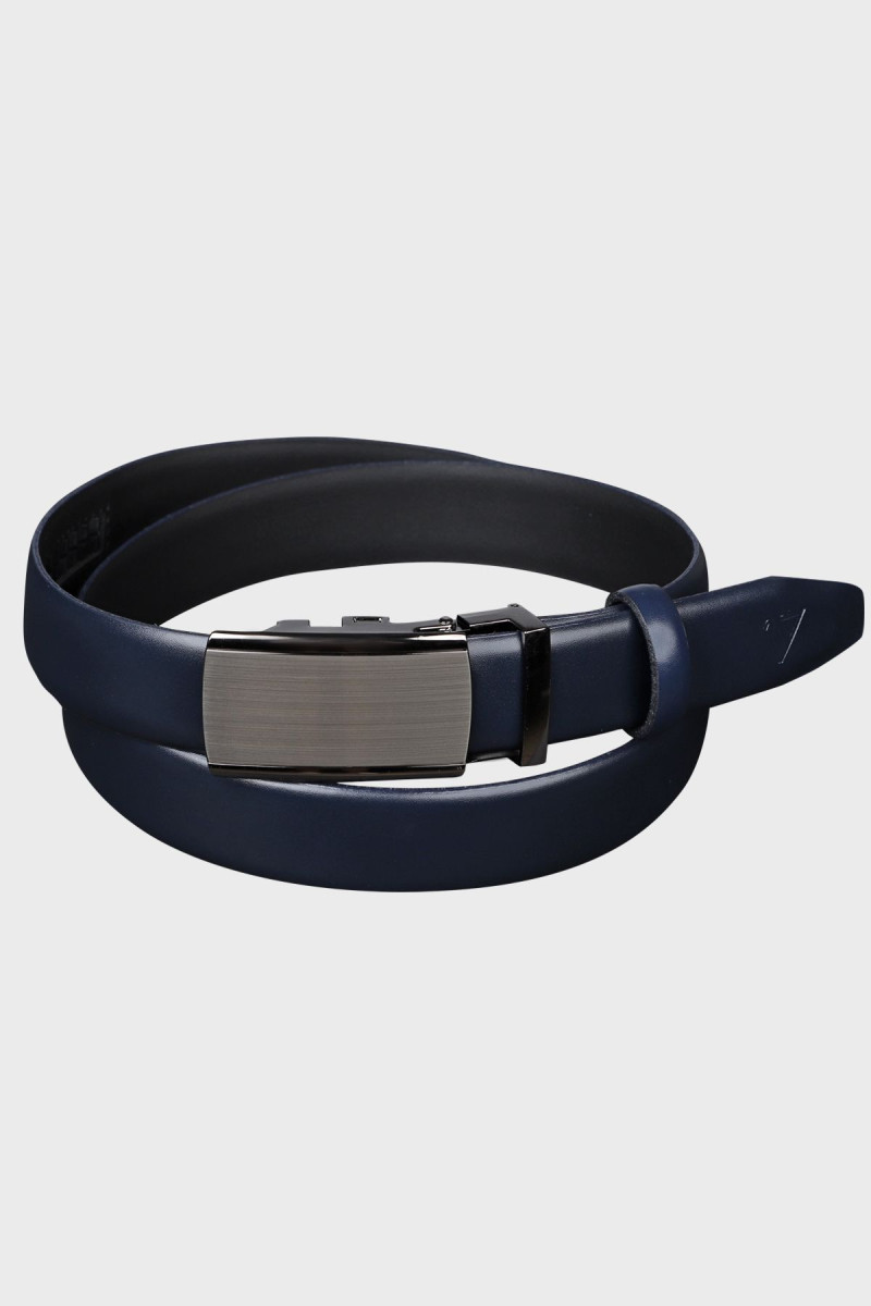 Granatowy Pasek Męski Gładki Skóra