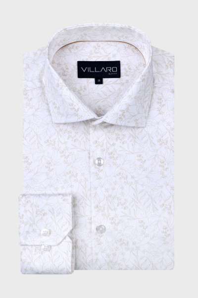 Biała koszula męska wzór roślinny | Villaro