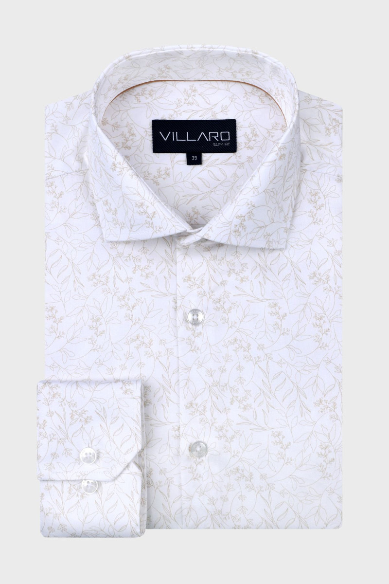 Biała koszula męska wzór roślinny | Villaro