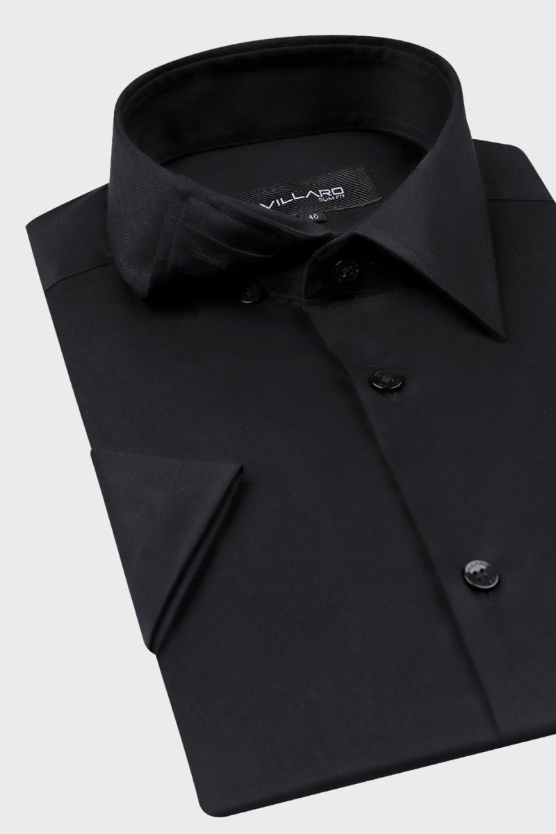 Czarna koszula męska krótki rękaw | Villaro