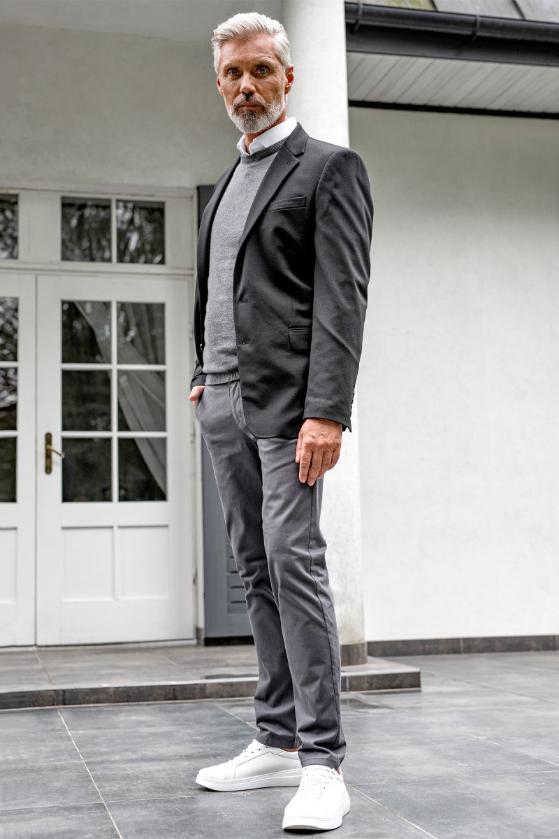 Czarna marynarka męska dzianinowa slim | Villaro