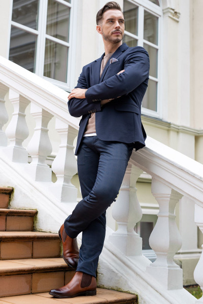 Granatowa Marynarka Męska Dzianina