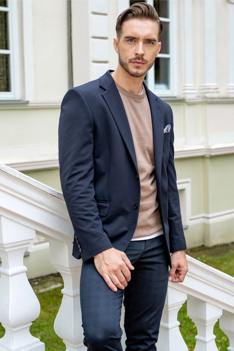 Granatowa Marynarka Męska Dzianina