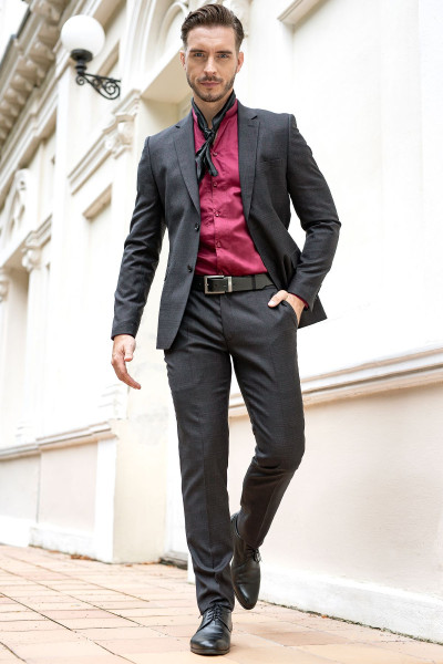 Czarny Garnitur Męski Wzór Krata