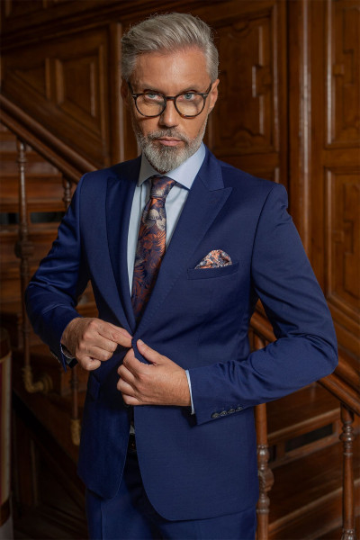 Granatowy Garnitur Męski