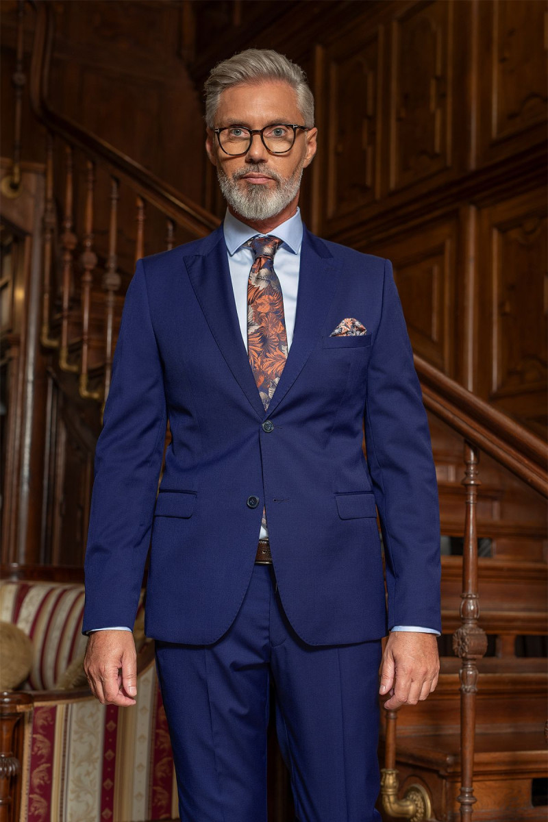 Granatowy garnitur męski wełna | Villaro