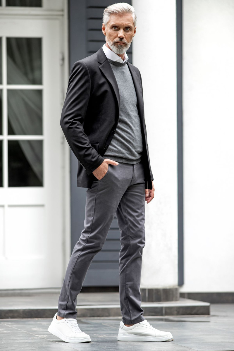 Szare Spodnie Męskie Chinosy Struktura