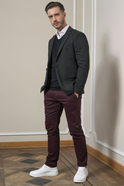 Bordowe Spodnie Męskie Chinosy Struktura