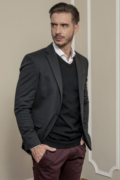 Czarny Sweter Męski V-neck