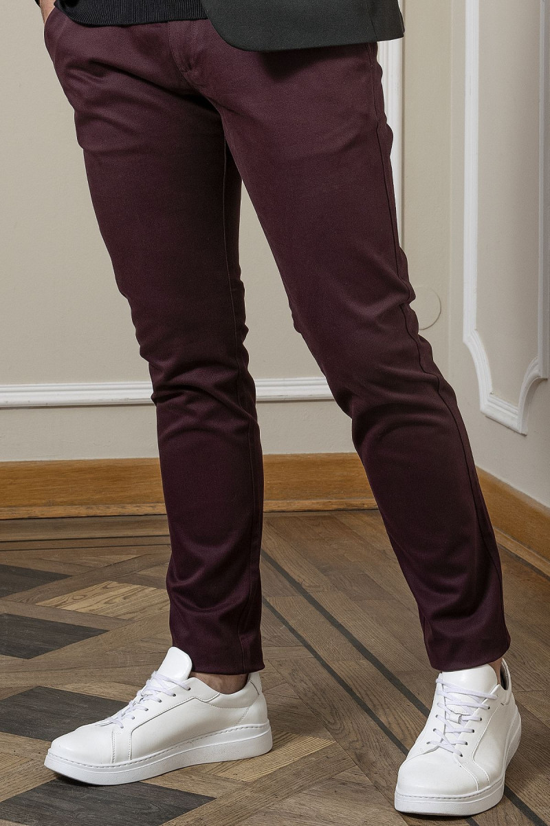 Bordowe Spodnie Męskie Chinosy Struktura