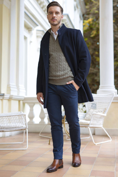 Granatowe Spodnie Męskie Chinosy