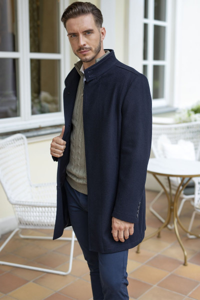 Granatowy Płaszcz Męski Wełna