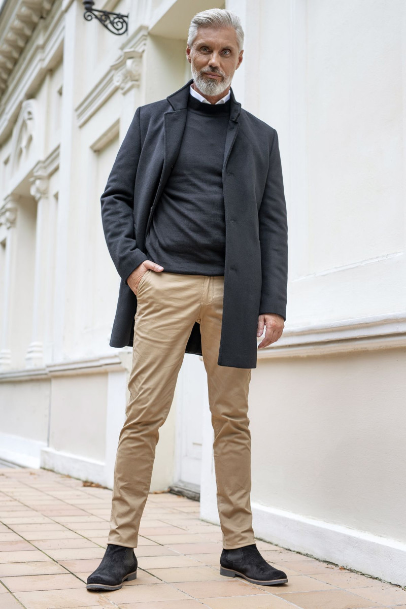 Beżowe Spodnie Męskie Chinosy