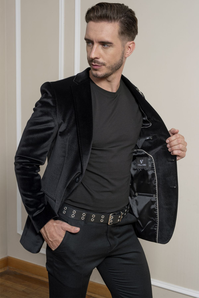 Czarna Marynarka Męska Welur