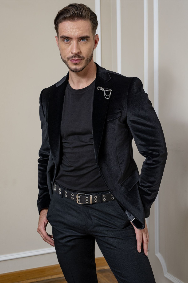 Czarna Marynarka Męska Welur