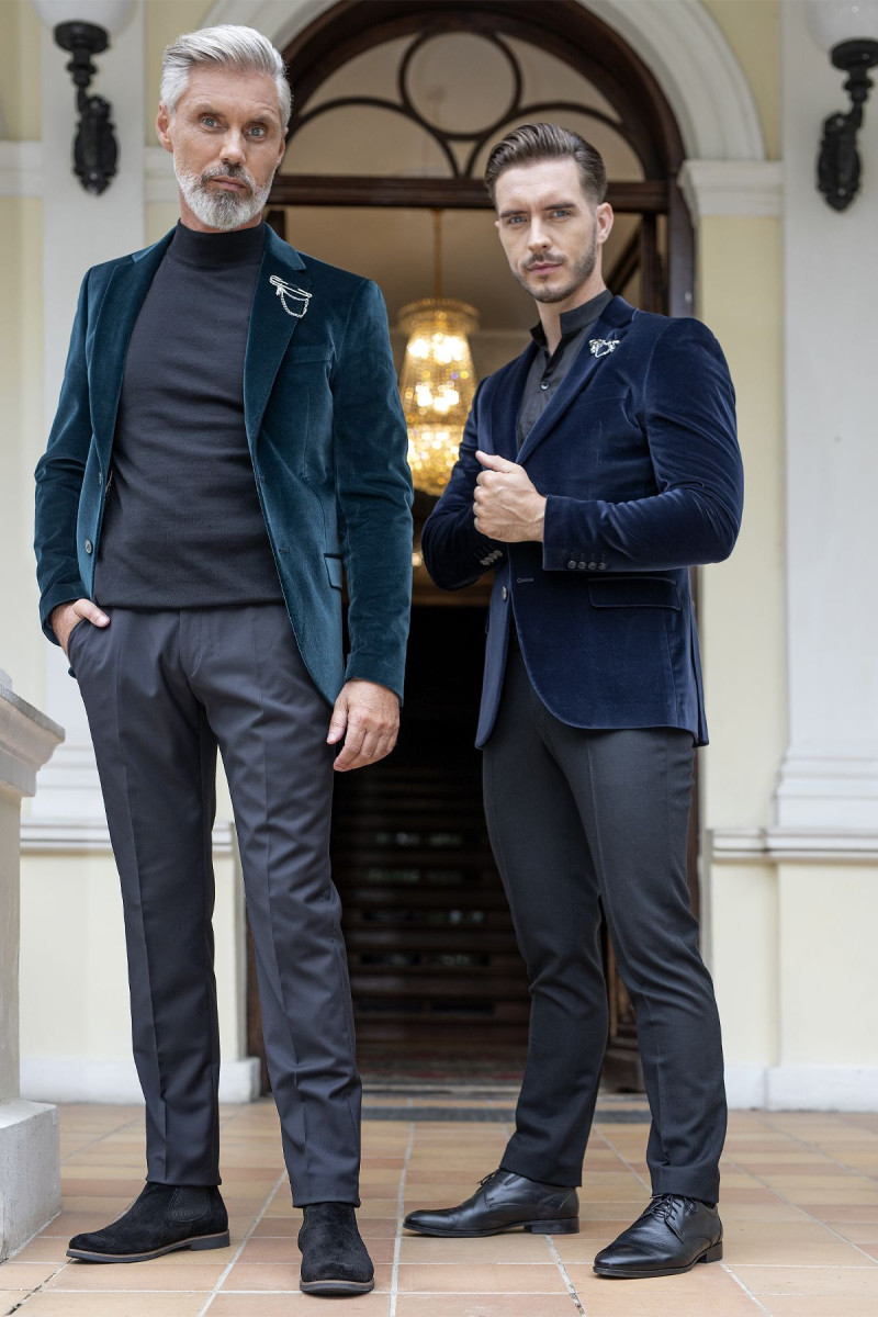 Granatowa Marynarka Męska Welur