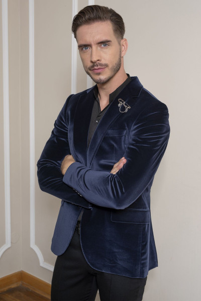 Granatowa Marynarka Męska Welur