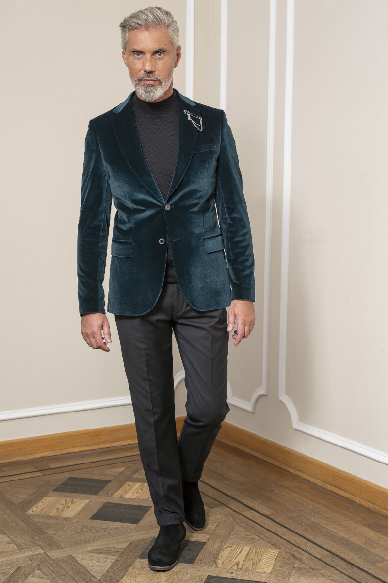 Zielona Marynarka Męska Welur